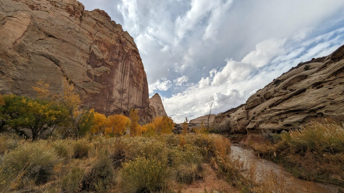 La rivière de Capitol Reef au milieu des roches