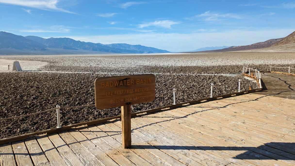 Panneau Badwater Basin, altitude -85.5 mètres