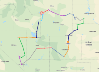 La carte de l'itinéraire complet de notre road trip aux USA en 2026