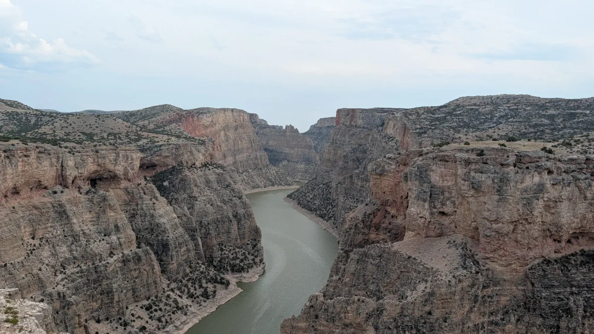 La Bighorn River serpente au fond de Bighorn Canyon